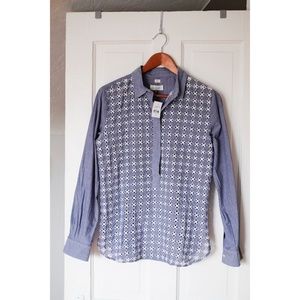 LOFT Women's Blue Patterned Top